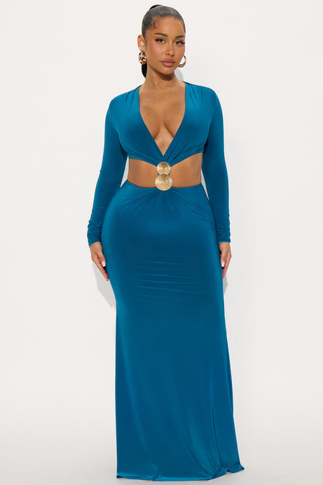 Groupie Love Cut Out Maxi Dress - Teal
