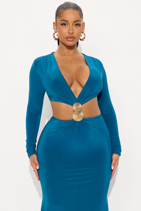 Groupie Love Cut Out Maxi Dress - Teal