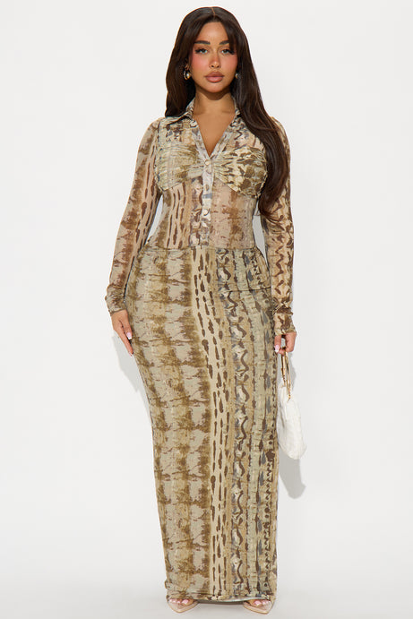 Not Your Type Mesh Maxi Dress - Olive/combo