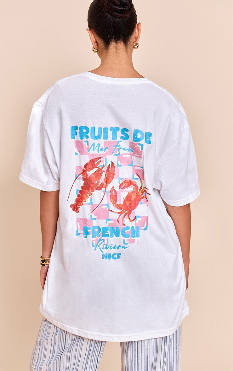 White Fruits De Mer Graphic Oversized T-shirt