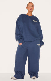 PRETTYLITTLETHING Plus Navy Printed Premium Straight Leg Joggers