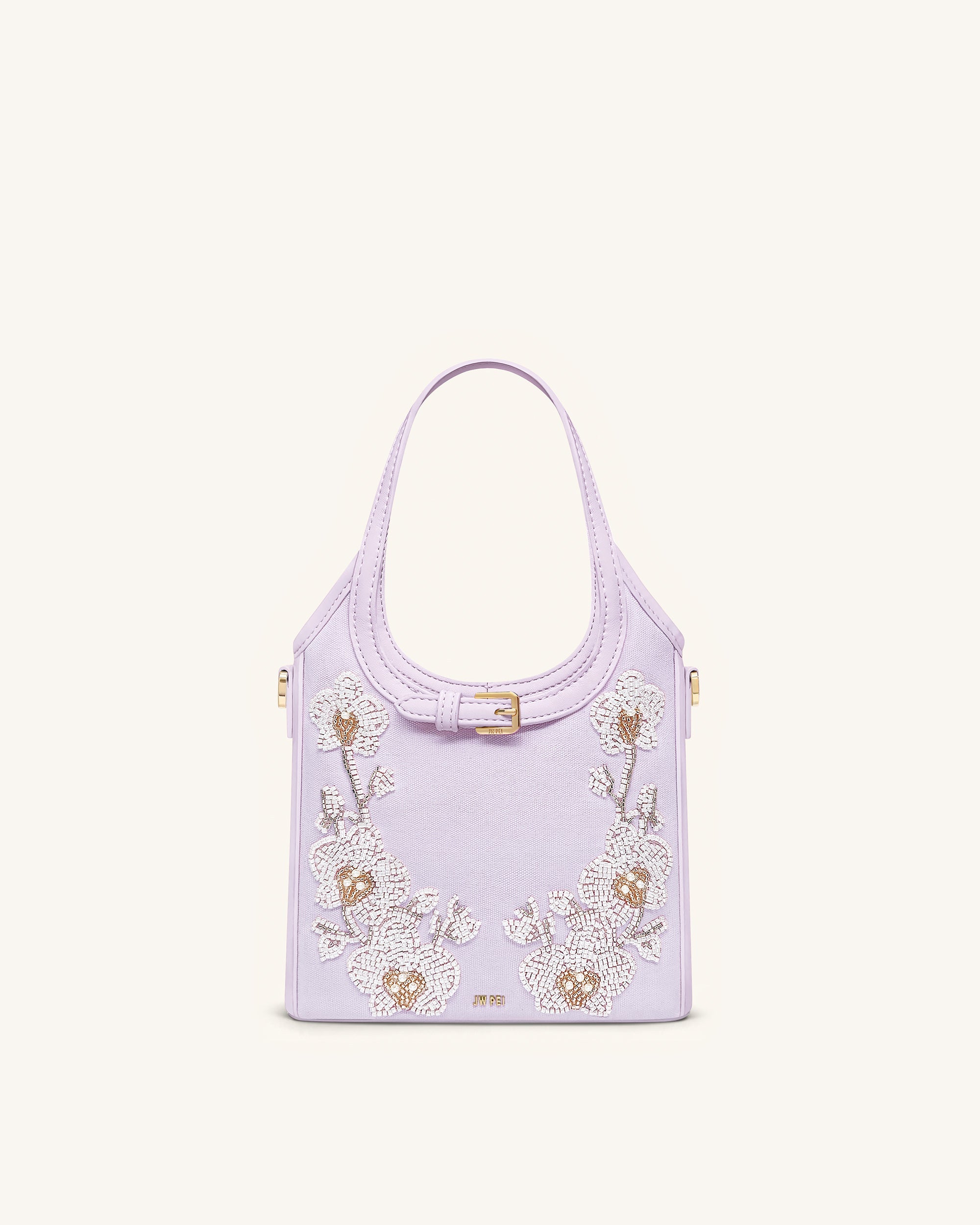 Brooke Mini Belted Embellished Orchid Beaded Top Handle Bag - Ivory