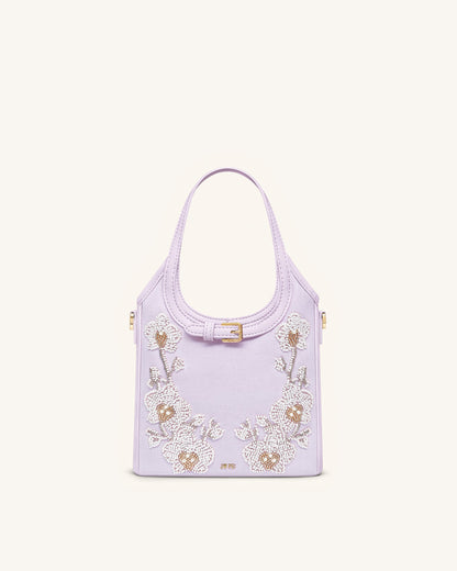 Brooke Mini Belted Embellished Orchid Beaded Top Handle Bag - Ivory