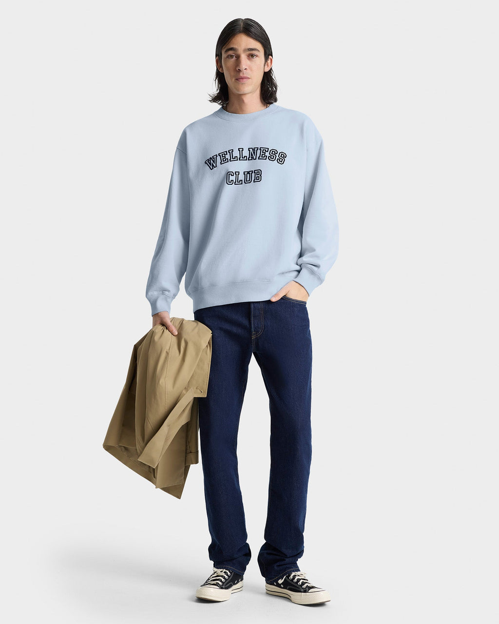 Wellness Club Flocked Crewneck - Ciel/Dark Navy