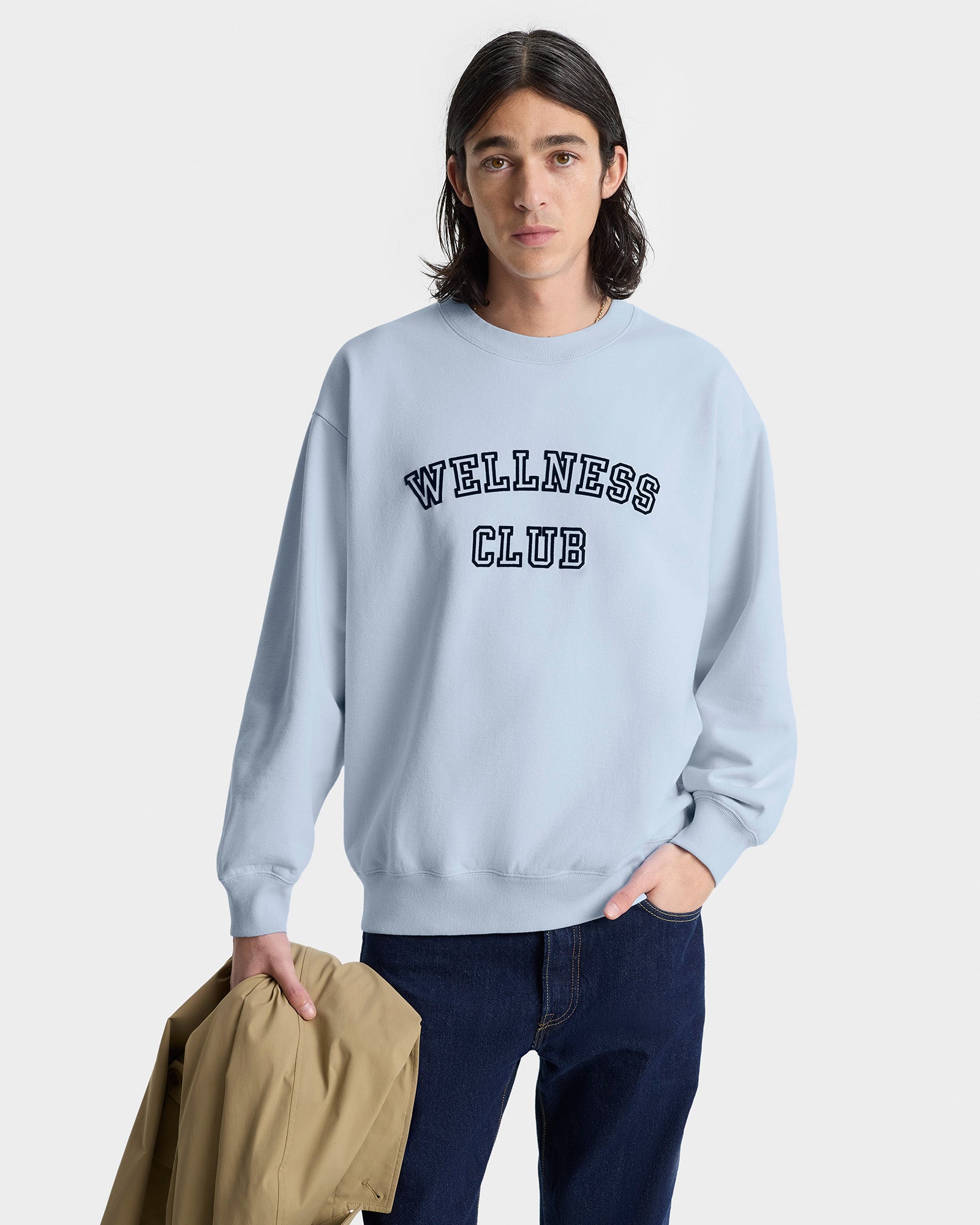 Wellness Club Flocked Crewneck - Ciel/Dark Navy
