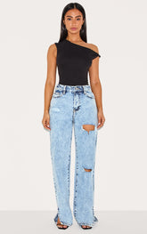 Petite Ice Blue Ripped Split Hem Jeans