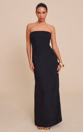 Black Textured Bandeau Column Maxi Dress