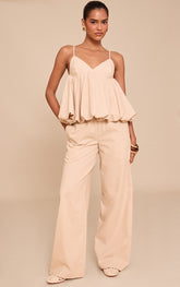 Sand Wide Leg Drawstring Trousers