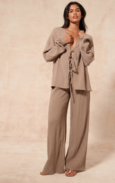 Clay Textured Cheesecloth Wide Leg Trouser