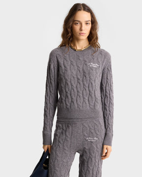 Faubourg Cableknit Wool Cashmere Pants - Dark Gray/White