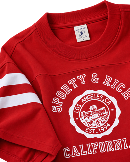 California Emblem Long Football Tee - Ruby/White