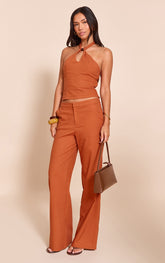 Rust Woven Mid Rise Wide Leg Trousers