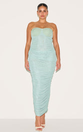 Plus Sage Mesh Ruched Cup Detail Maxi Dress