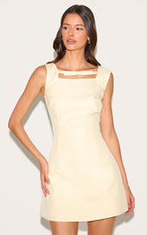 Butter Yellow Twill Bow Detail A-Line Dress