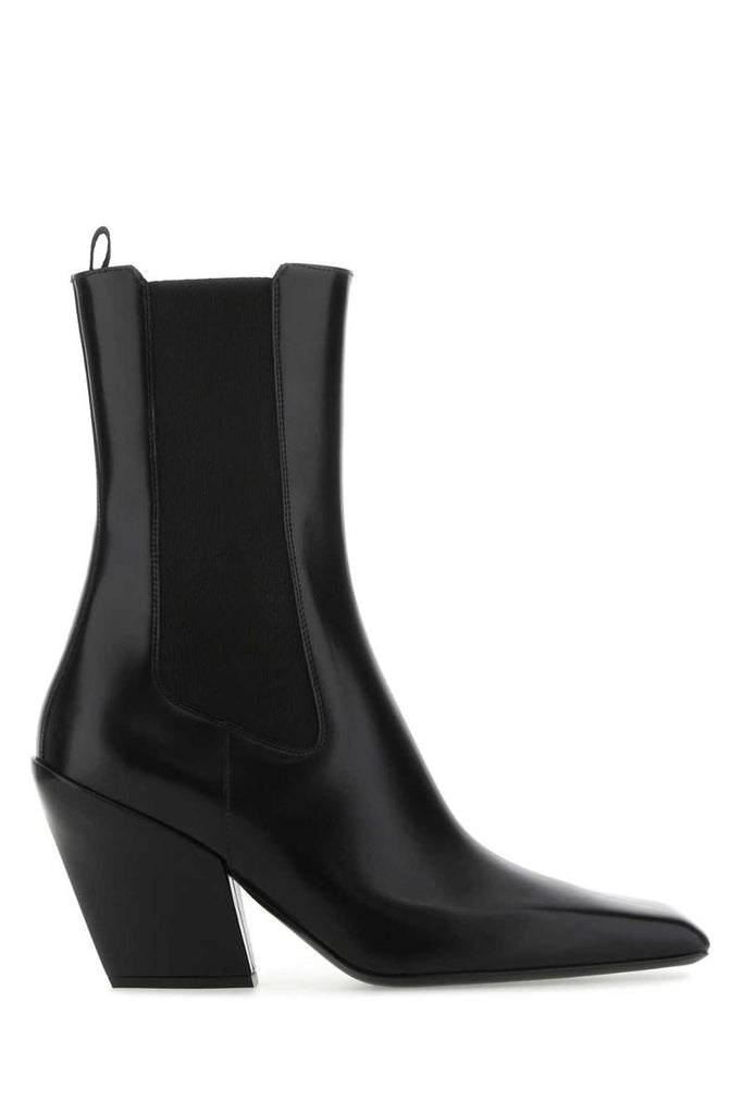 Prada Black Leather Pointed-Toe Ankle Boots