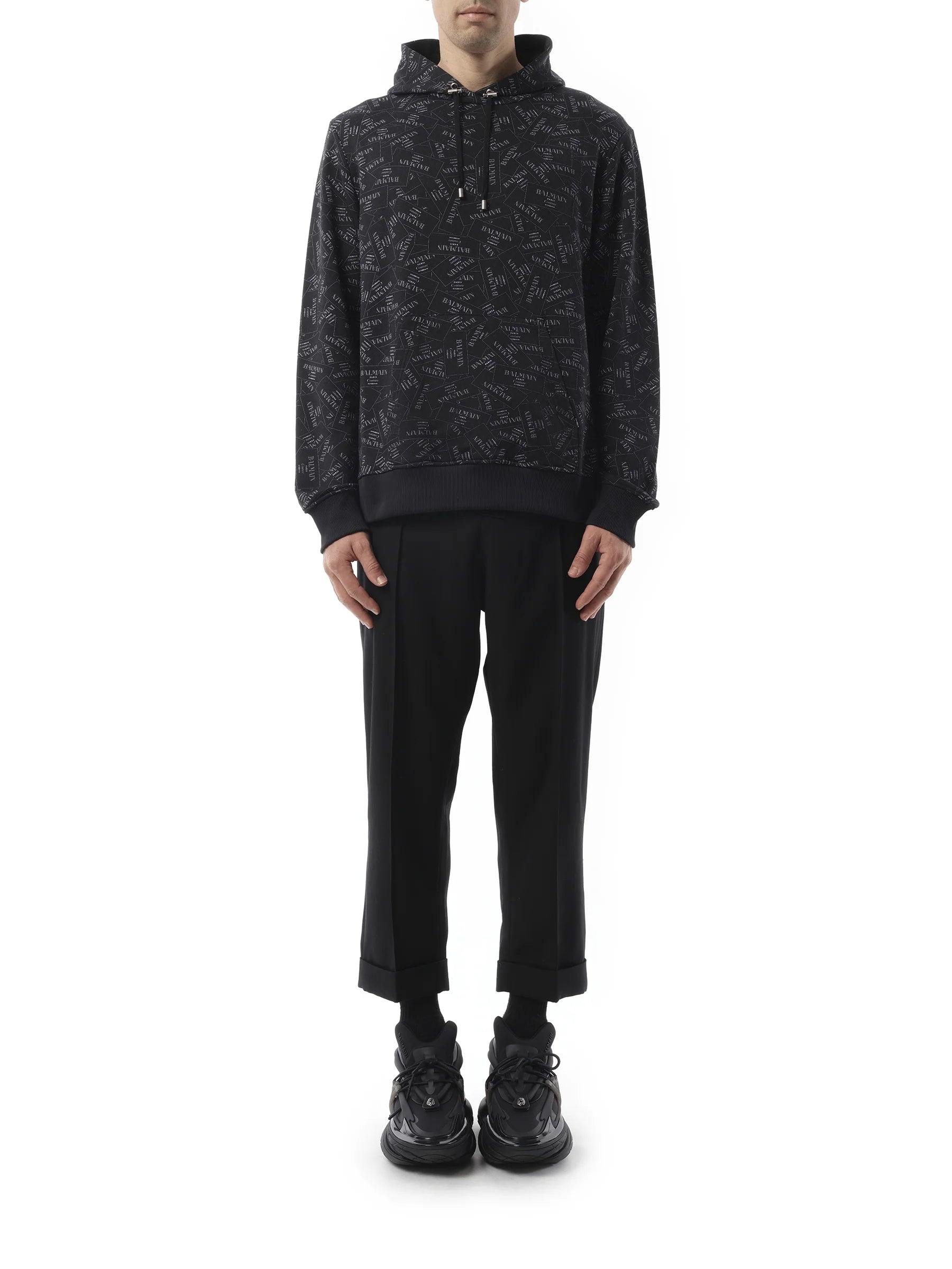 Allover Couture Label Hoodie in Black/White