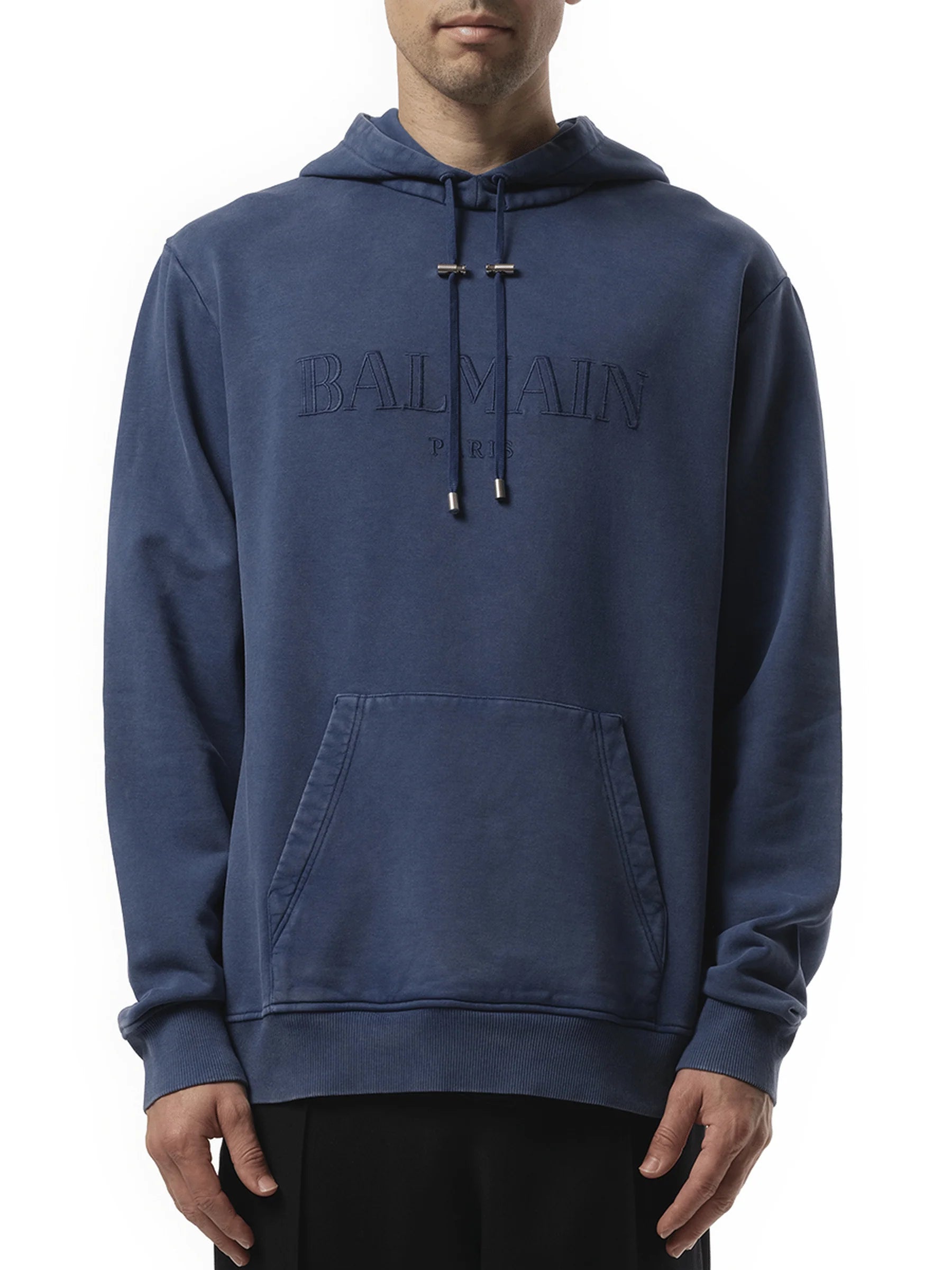 Balmain Vintage Emb Hoodie in Blue