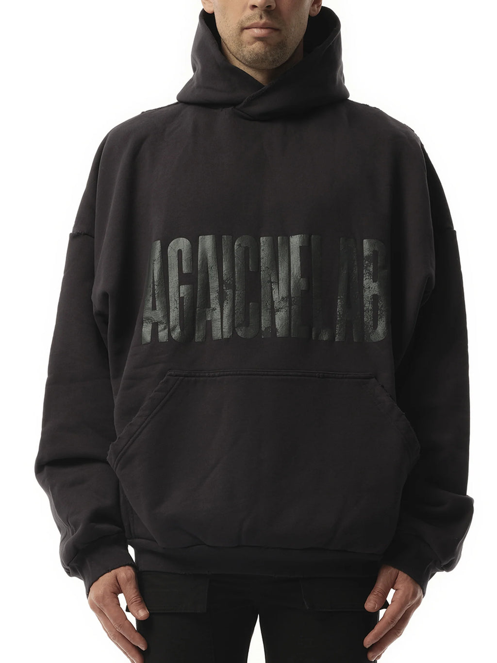 AGAICNELAB Large Fit Hoodie in Washed Black/Anthracite