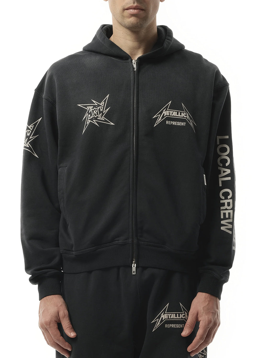 Metallica 40 Year Anniversary Zip-Up Hoodie in Stained Black
