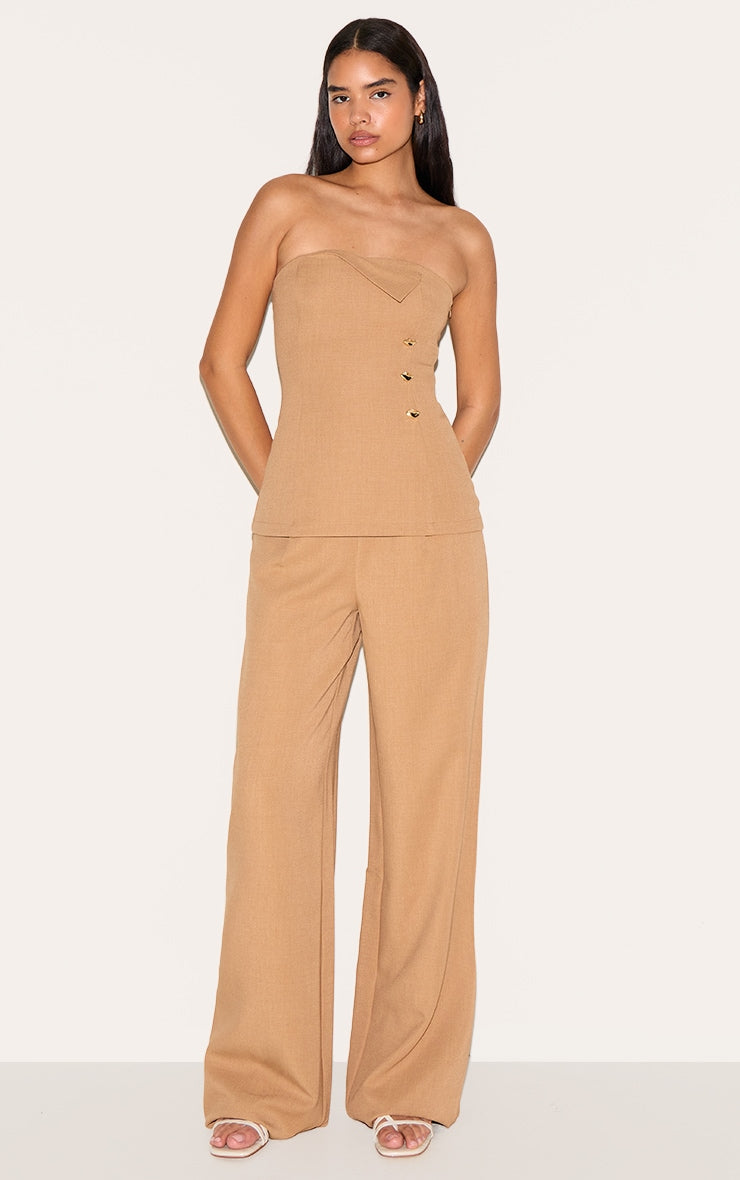 Tall Sand Mid Rise Tailored Wide Leg Trousers