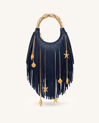 Chloe Metal Handle Fringe Top Handbag - Khaki