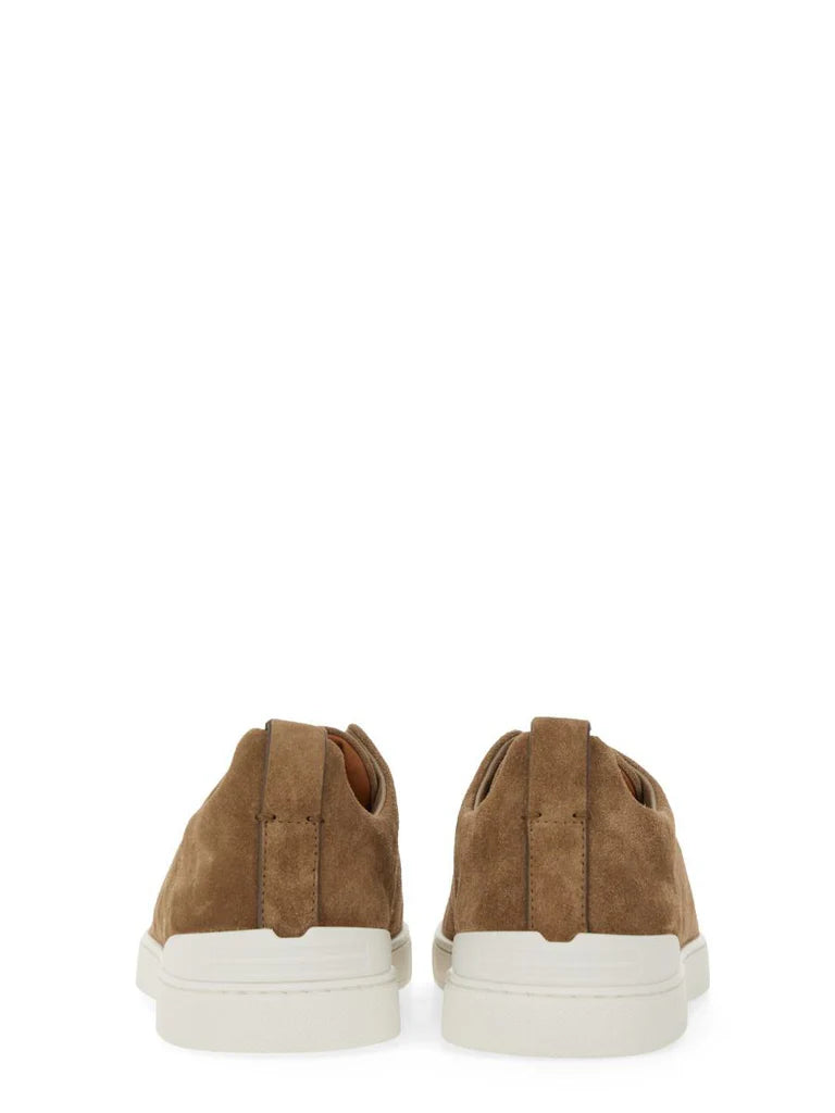 Zegna Men’s Beige 100% Leather Sneakers – Made in Italy