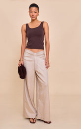 Sand Tailored Drape Detail Dip Waist Trousers
