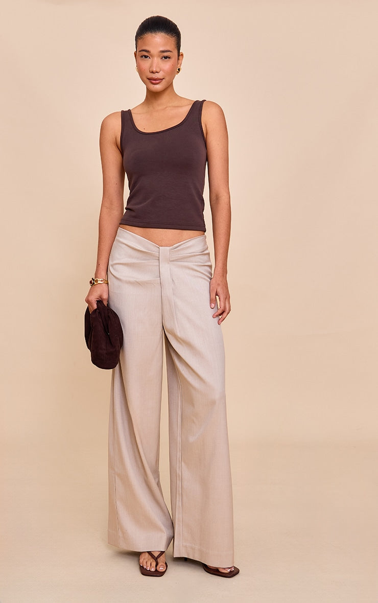 Sand Tailored Drape Detail Dip Waist Trousers