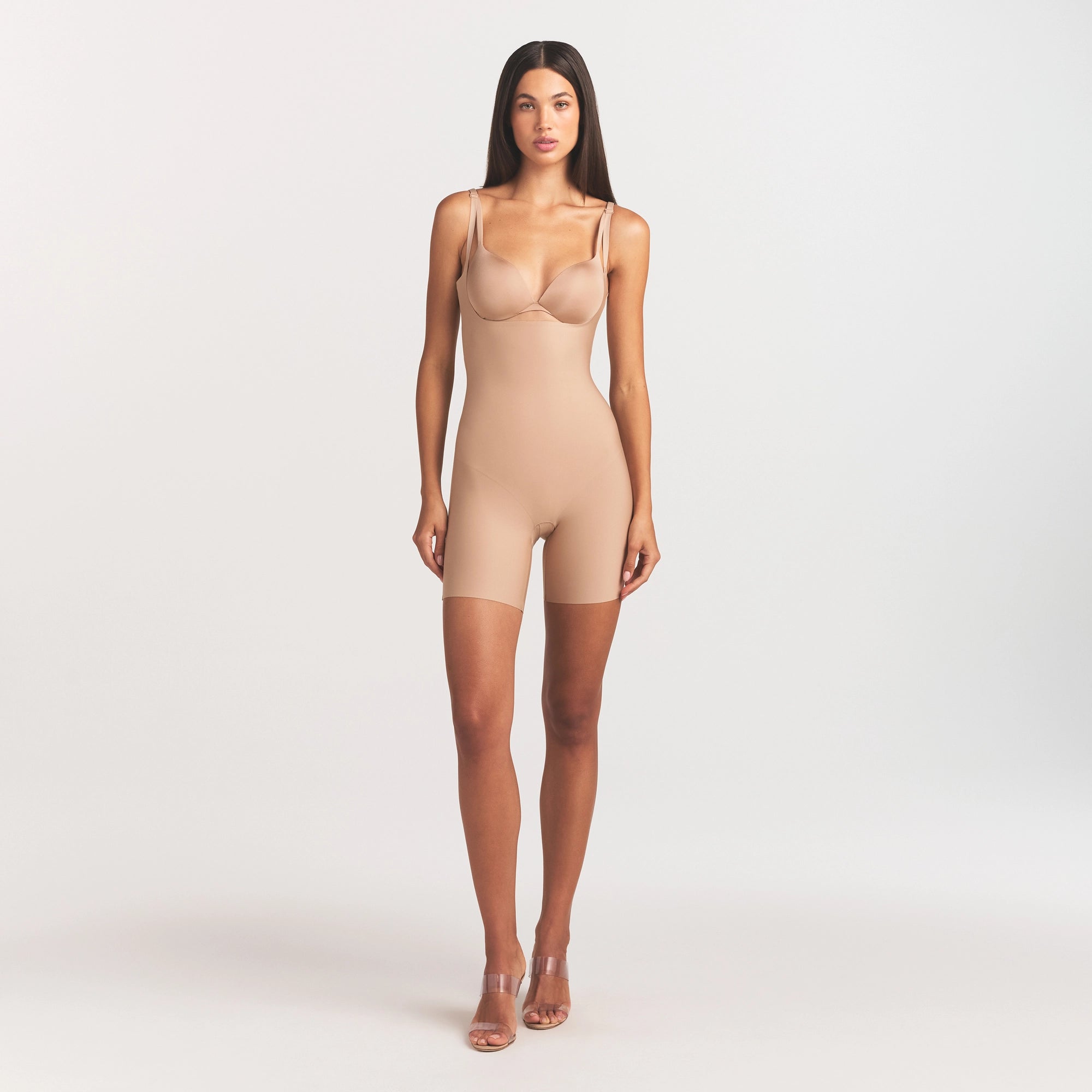 Skims Body Core Sculpt Back Smoothing Open Bust Mid Thigh Bodysuit