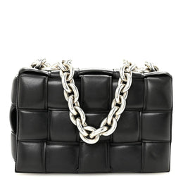 Lambskin Maxi Intreccio Padded Chain Cassette Crossbody Bag Black