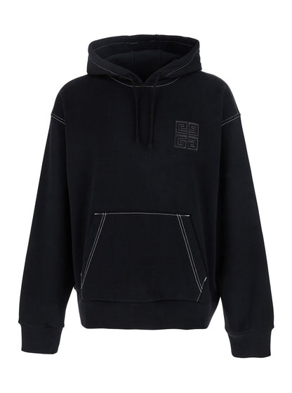 Givenchy Black Hoodie with 4G Logo Detail on Front in Cotton Man