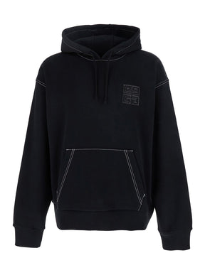 Givenchy Black Hoodie with 4G Logo Detail on Front in Cotton Man