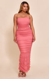 Shape Rose Mesh Corseted Bandeau Maxi Dress