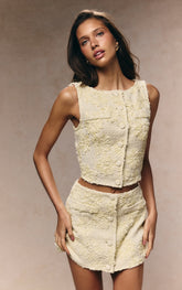 Lemon Floral Boucle Button Up Waistcoat