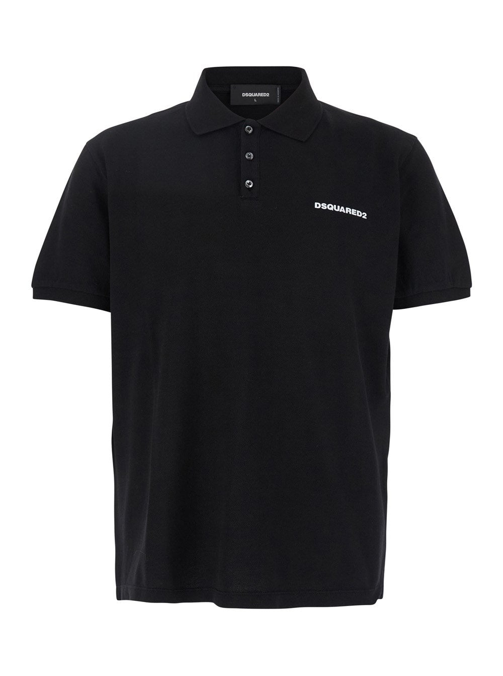Dsquared2 Black Polo Shirt with Classic Collar and Logo Lettering on the Front in Cotton Woman