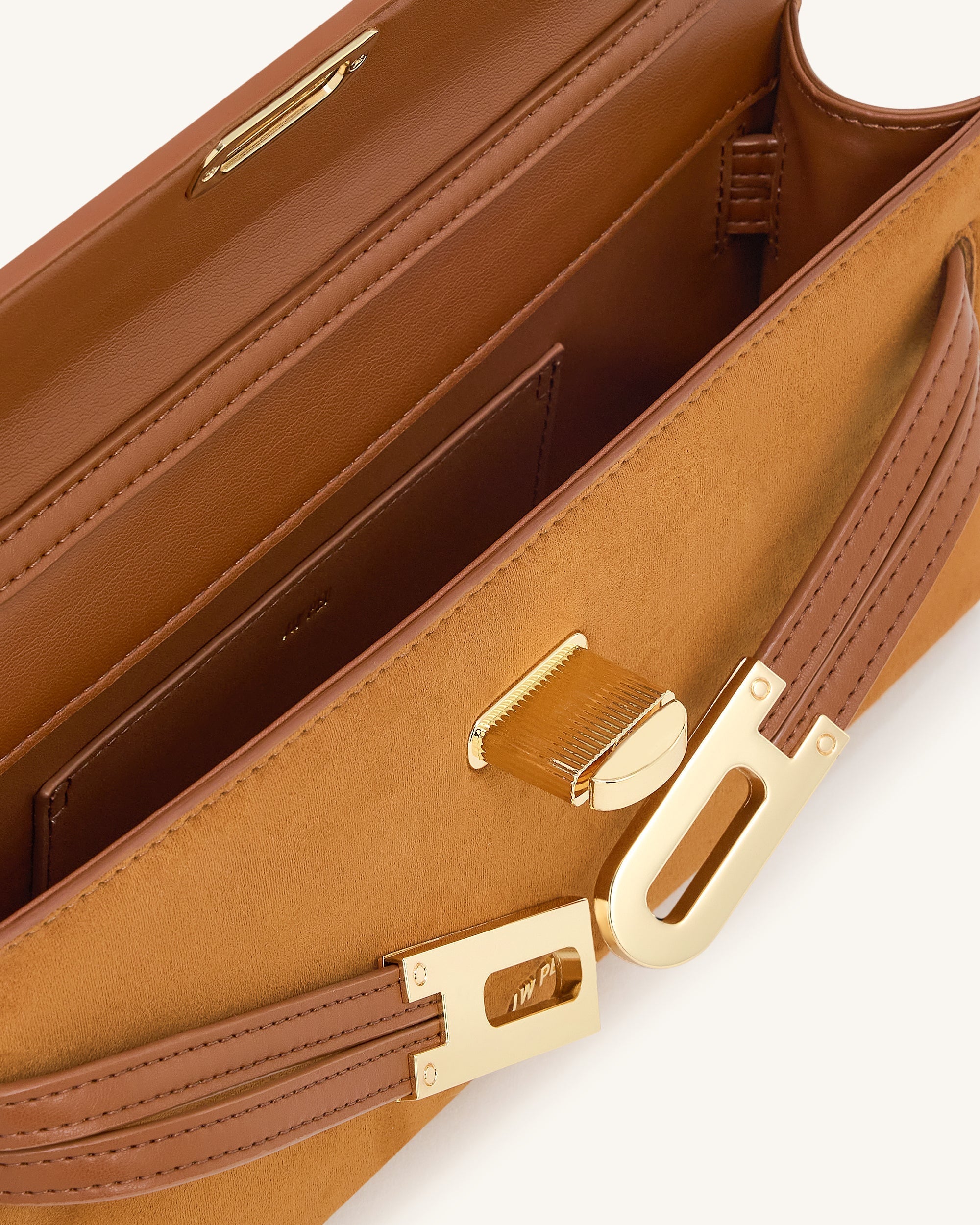 Bria Faux Suede Structured Top Handle Bag - Yellow Brown