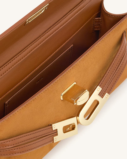Bria Faux Suede Structured Top Handle Bag - Yellow Brown