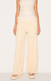 Cream Textured Jersey Drawstring Waist Wide Leg Trousers