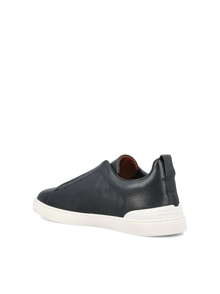Zegna Men’s Triple Stitch™ Navy Deerskin Slip-On Sneakers – Made in Italy | Luxury Casual Footwear