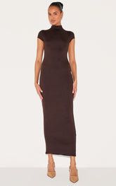 Chocolate Double Contour Boat Neck Maxi Dress