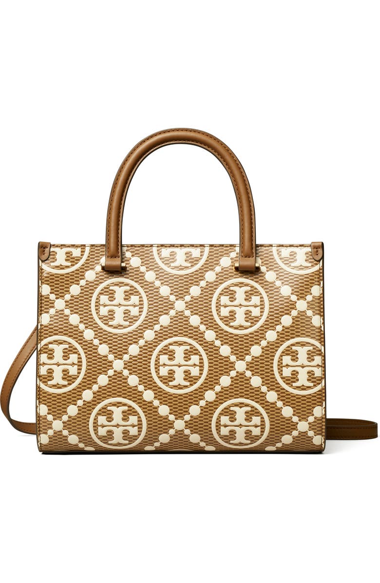 T Monogram Embossed Textured Leather Tote