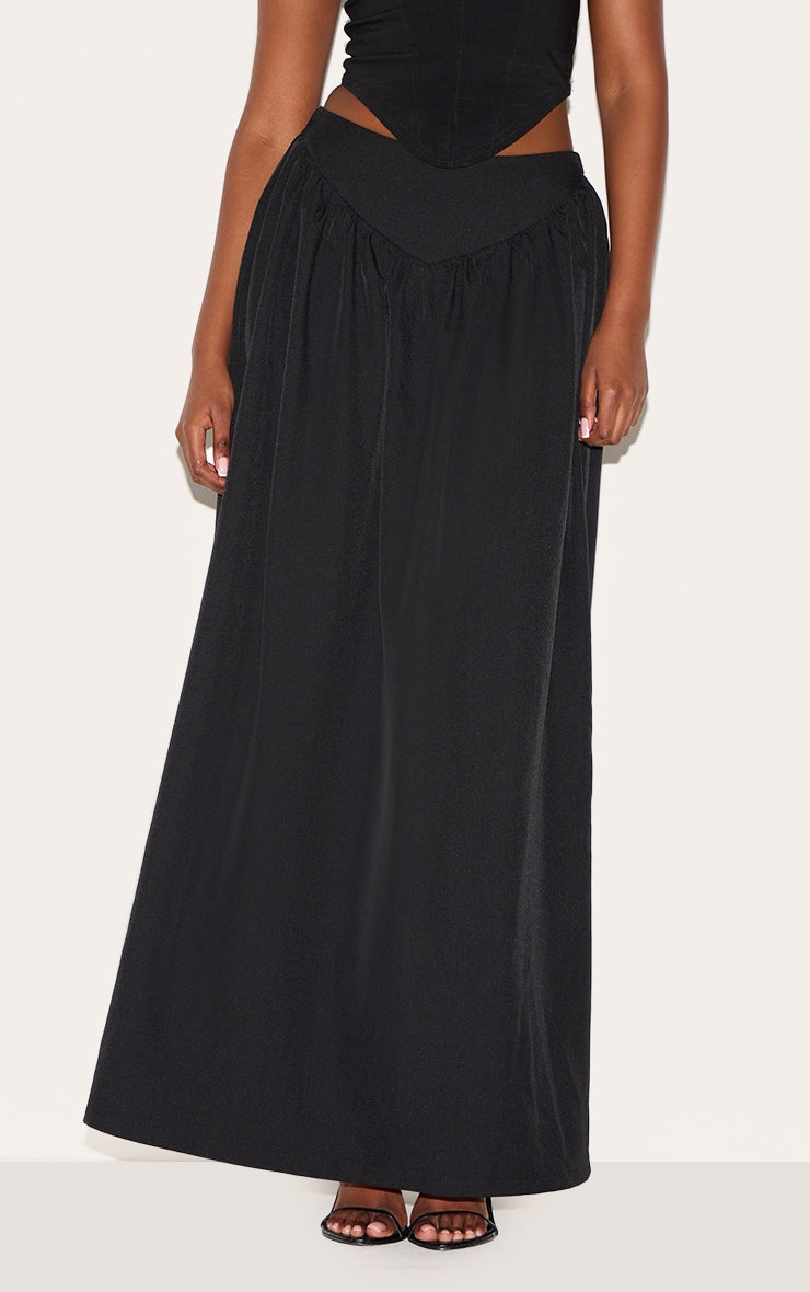 Black Dipped Waist Structured A Line Maxi Skirt