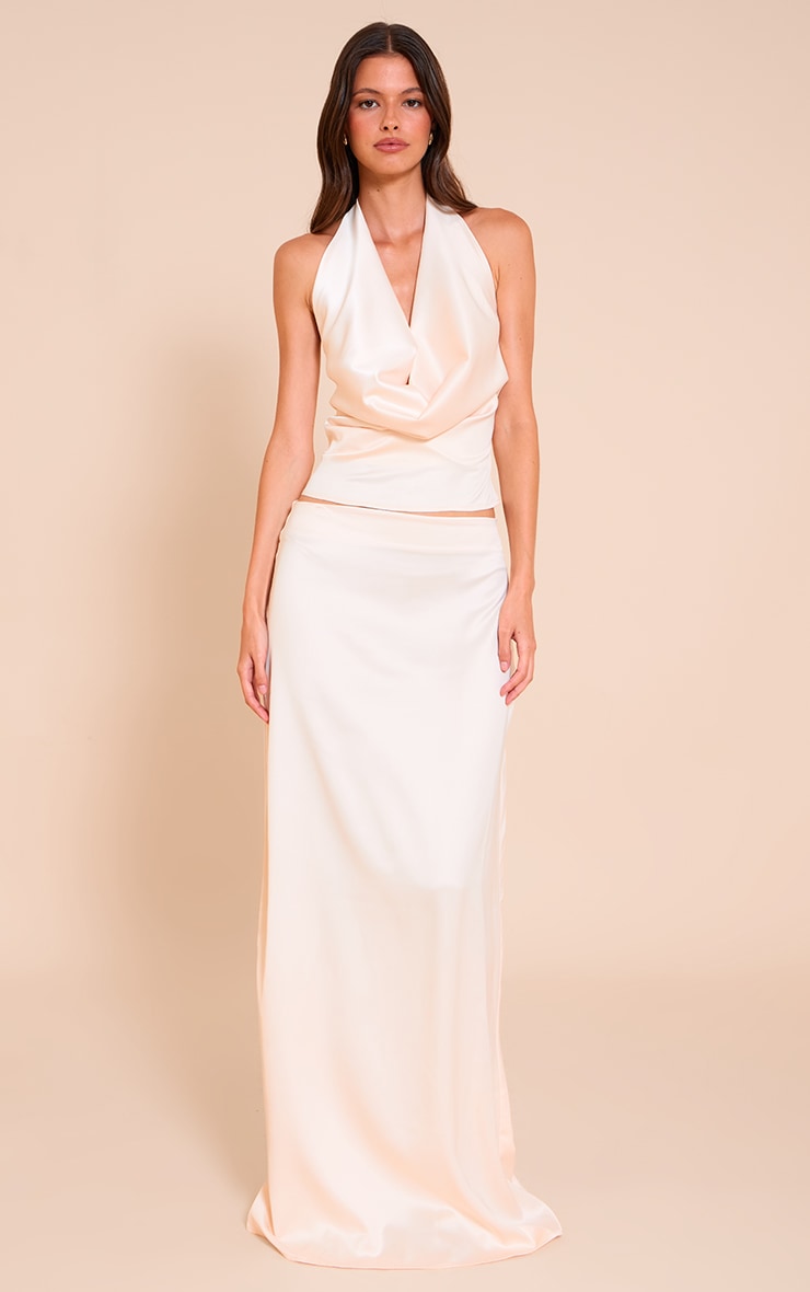 Champagne Satin Floaty Mid Rise Maxi Skirt
