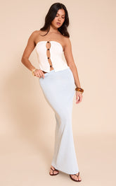Sky Blue Textured Jersey Mid Rise Maxi Skirt