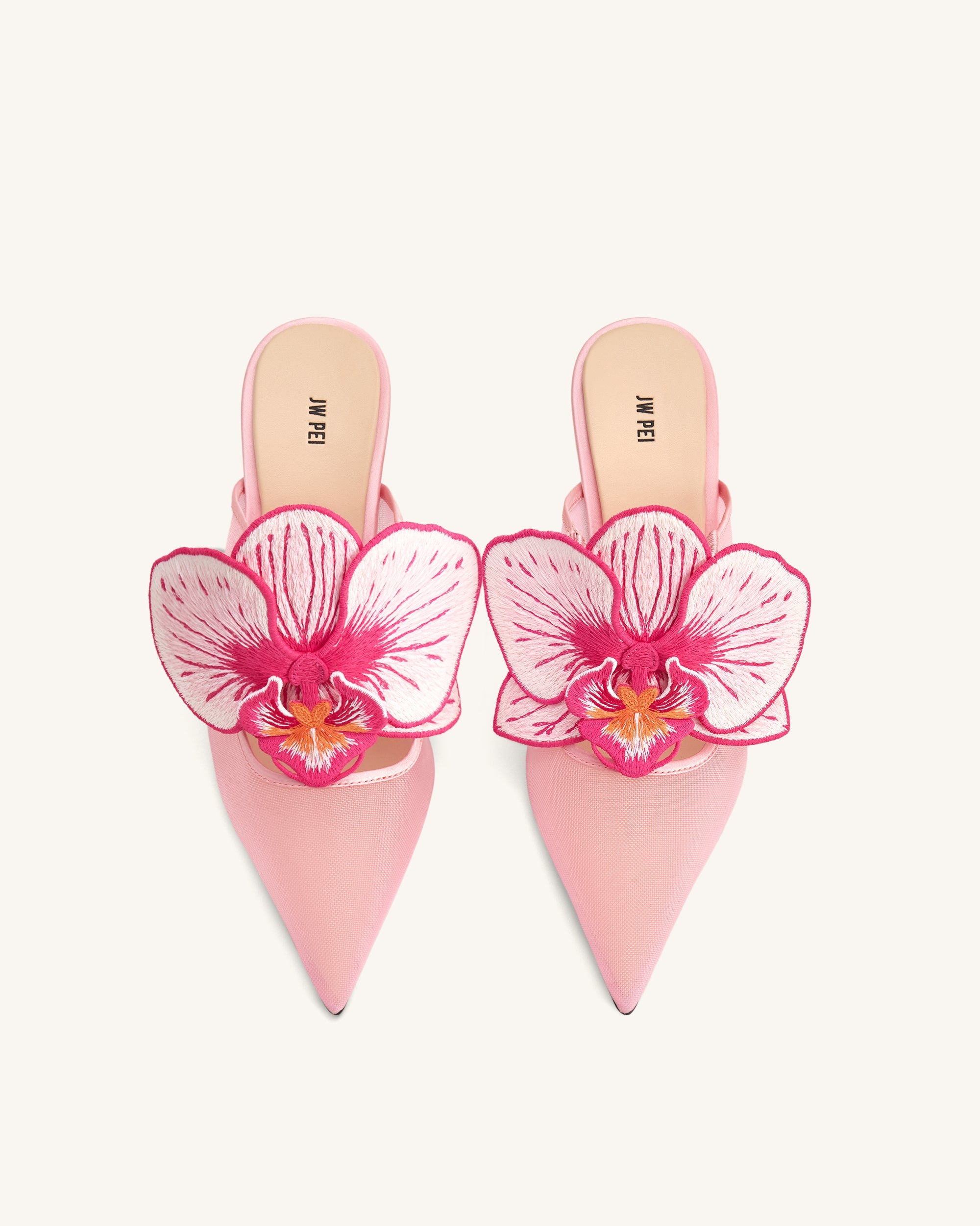 Sofia Orchid Sphere Heel Mules - Beige