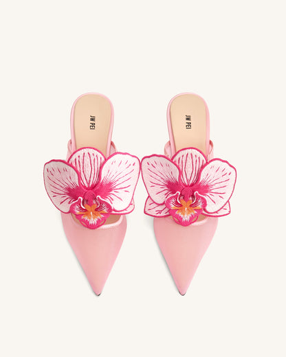 Sofia Orchid Sphere Heel Mules - Beige