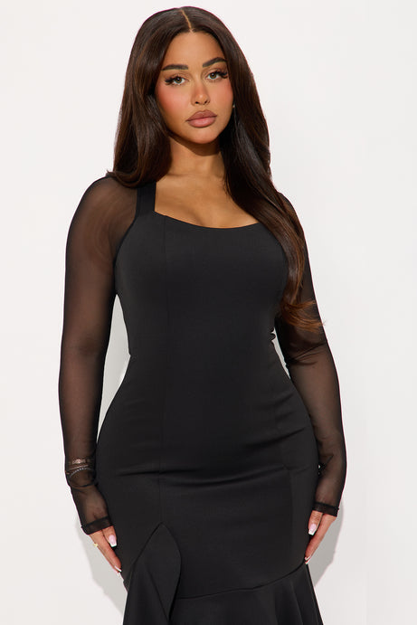 Romina Ruffle Trim Midi Dress - Black