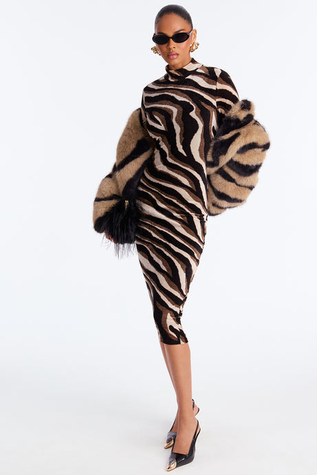 Dahlia Long Sleeve Midi Dress - Black/combo