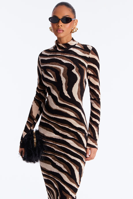 Dahlia Long Sleeve Midi Dress - Black/combo