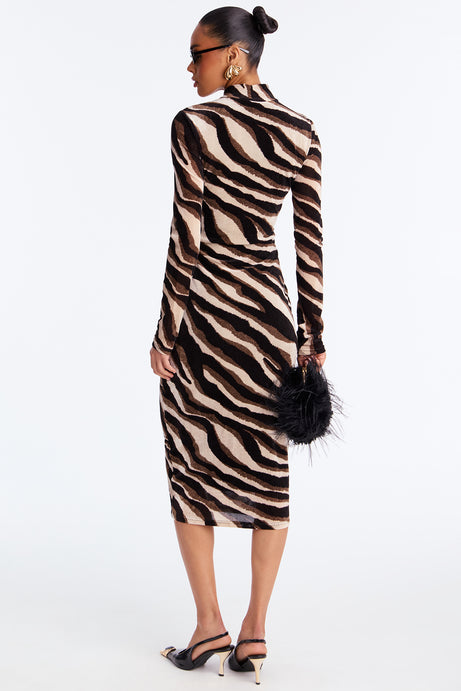 Dahlia Long Sleeve Midi Dress - Black/combo